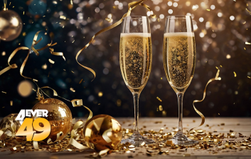 Champagne glazen en versiering voor het nieuwe jaar