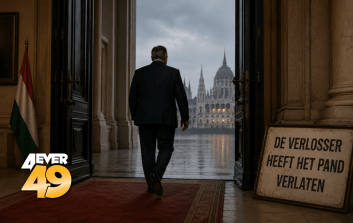 Man die op Orban lijkt loopt een overheidsgebouw uit